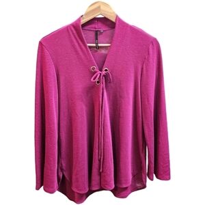 Kay Celine Paloma Pink Knit Lace Up Top Size Small Stretch Lightweight Business